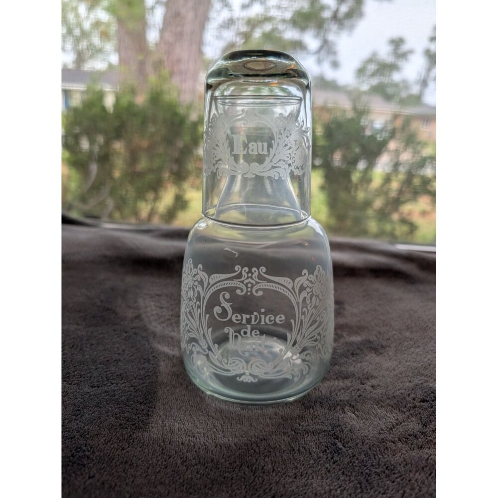Vintage La‎ Mediterranea Eau Service De Nuit Glass Carafe & Tumbler Set
